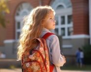 Little girl goes to the elementary school child, back to school stock images ai, back to school ai prompts