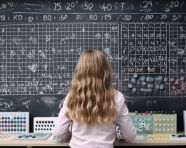 Back view of girl working on math problems, back to school stock images ai, back to school ai prompts