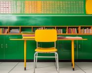 Empty school classroom with chalkboard, back to school stock images ai, back to school ai prompts