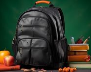 School bag backpack with supplies for school, back to school stock images ai, back to school ai prompts