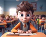 Cartoon boy learning in class, back to school stock images ai, back to school ai prompts
