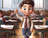A photo of a 3d cartoon little boy in class, back to school stock images ai, back to school ai prompts
