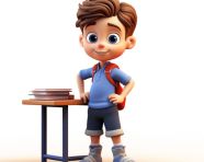 Cheerful 3d cartoon boy learning in class, back to school stock images ai, back to school ai prompts