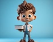 Confident 3d cartoon boy presenting project in class, back to school stock images ai, back to school ai prompts