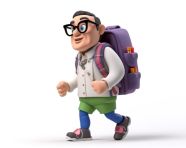Character in glasses and backpack walking, back to school stock images ai, back to school ai prompts
