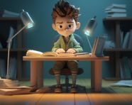 A boy sits at a desk in front of a book, back to school stock images ai, back to school ai prompts