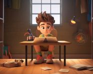 Boy studies at desk in classroom, back to school stock images ai, back to school ai prompts