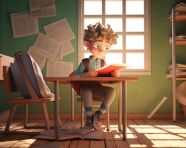 Student concentrates on book in classroom, back to school stock images ai, back to school ai prompts