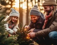 Family enjoys christmas tree decorating in the forest, christmas stock image ai, christmas stock photos ai