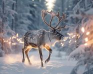 Photo of a reindeer running through the forest, christmas stock image ai, christmas stock photos ai