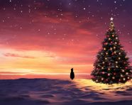 Penguin stands guard over christmas tree on snowy hill, christmas stock image ai, christmas stock photos ai