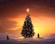 Penguin finds christmas tree in the snow, christmas stock image ai, christmas stock photos ai