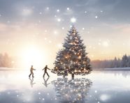 A pair of ice skaters gliding across a frozen lake, christmas stock image ai, christmas stock photos ai
