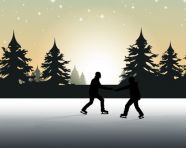 Pair of ice skaters glide across frozen lake in winter wonderland, christmas stock image ai, christmas stock photos ai