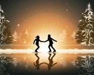 Ice skaters glide across serene frozen lake, christmas stock image ai, christmas stock photos ai