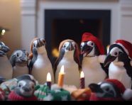 Enguins spreading holiday cheer, christmas stock image ai, christmas stock photos ai