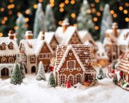 A photo of a gingerbread village nestled, christmas stock image ai, christmas stock photos ai