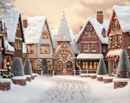 Gingerbread village in winter wonderland, christmas stock image ai, christmas stock photos ai