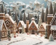 Winter wonderland gingerbread village, christmas stock image ai, christmas stock photos ai
