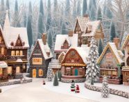 Gingerbread village in a snowstorm, christmas stock image ai, christmas stock photos ai