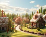 A gingerbread village in a forest, christmas stock image ai, christmas stock photos ai