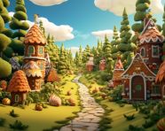 Gingerbread village in a winter forest, christmas stock image ai, christmas stock photos ai