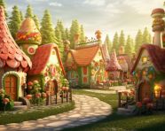 Charming gingerbread village in the woods, christmas stock image ai, christmas stock photos ai