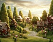 Magical gingerbread village in a frozen forest, christmas stock image ai, christmas stock photos ai