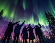 A family standing in a clearing in the woods, christmas stock image ai, christmas stock photos ai