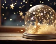 Magical snow globe on a windowsill, christmas stock image ai, christmas stock photos ai