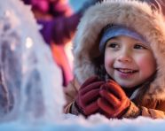 Child playing in mysterious ice castle, christmas stock image ai, christmas stock photos ai