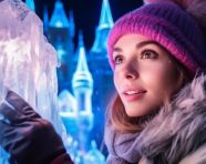 Lantern light reflects off ice castle in mysterious portrait, christmas stock image ai, christmas stock photos ai