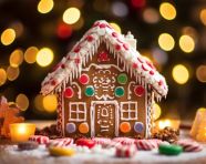 Close-up of a gingerbread house with intricate details, christmas stock image ai, christmas stock photos ai
