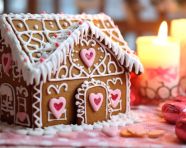 Gingerbread house with edible candy decorations, christmas stock image ai, christmas stock photos ai