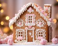 Gingerbread house with a festive red and green color scheme, christmas stock image ai, christmas stock photos ai