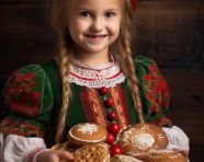Young girl in traditional christmas dress, christmas stock image ai, christmas stock photos ai