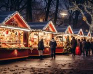 Crowds enjoy christmas market at night, christmas stock image ai, christmas stock photos ai
