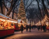 Vendors sell their goods at christmas market, christmas stock image ai, christmas stock photos ai