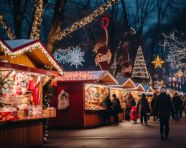 Couples hold hands at christmas market, christmas stock image ai, christmas stock photos ai