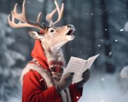 A close up of a deer singing christmas carols, christmas stock image ai, christmas stock photos ai