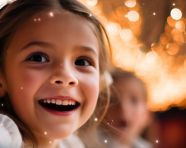 Girl with wide eyes in awe of nature, christmas stock image ai, christmas stock photos ai