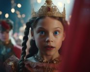 A close up of claras face as she watches, christmas stock image ai, christmas stock photos ai