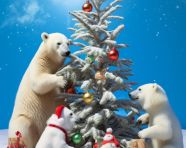A polar bear family gathered around a christmas tree, christmas stock image ai, christmas stock photos ai