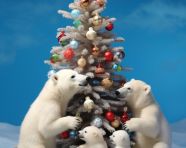 Polar bear family celebrates christmas, christmas stock image ai, christmas stock photos ai