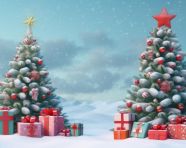 A snowy christmas tree and presents with snowy background, christmas stock image ai, christmas stock photos ai