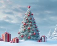 Snowy christmas tree with presents, christmas stock image ai, christmas stock photos ai