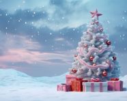 Snowy holiday tree with presents, christmas stock image ai, christmas stock photos ai