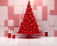Red christmas tree with gifts and squares, christmas stock image ai, christmas stock photos ai