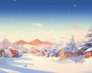 Snowy christmas trees and houses, christmas stock image ai, christmas stock photos ai