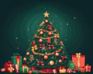 Christmas tree with gifts surrounded by present vector, christmas stock image ai, christmas stock photos ai